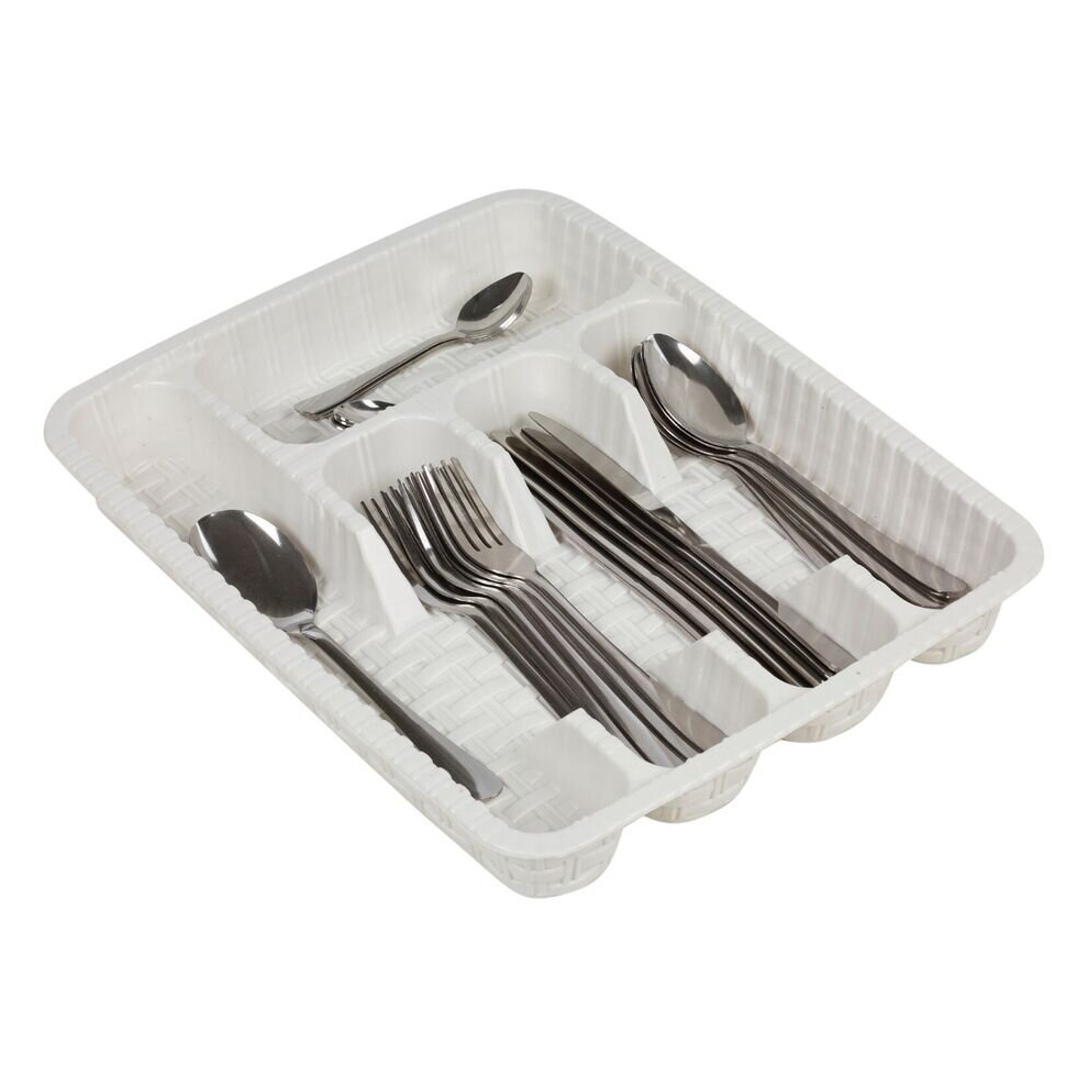 Urbn-Chef (White) Plastic Woven Rattan Cutlery Utensils Holder Flatware Drawer 5 Section Organiser White
