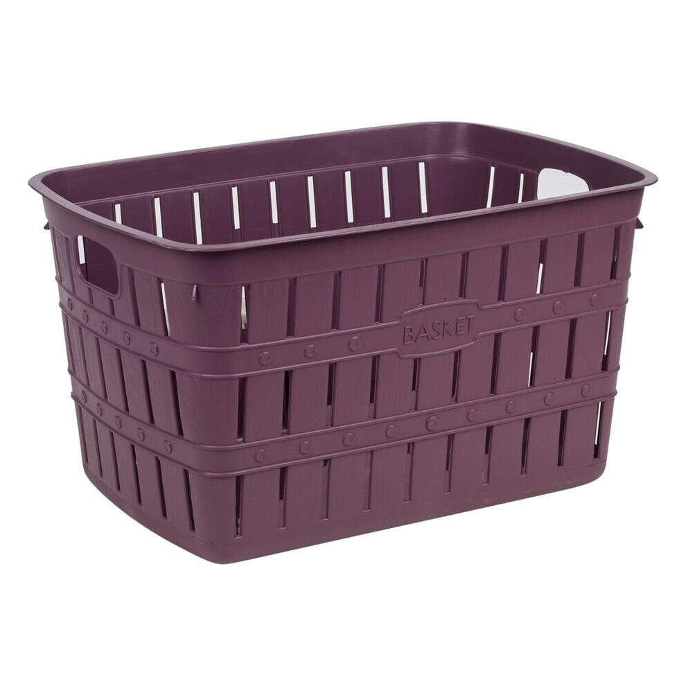 (Purple) 20L Plastic Bamboo Look Basket Laundry Clothes Storage Sorter Hamper with Handles