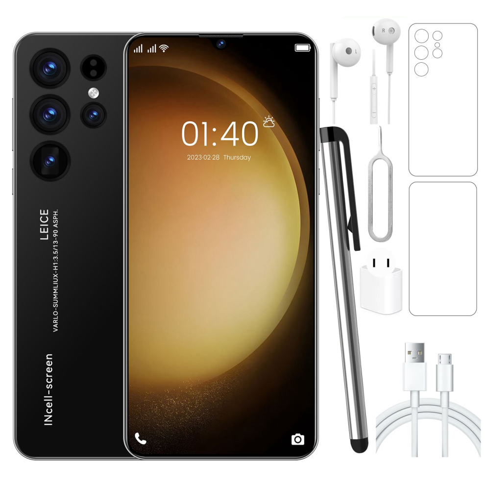 S23 Ultra 6.0 Inch Smartphone for Android 12 2GB 16GB Unlocked Cell Phone 6800mAh Battery Capacity US 110?240V Black 