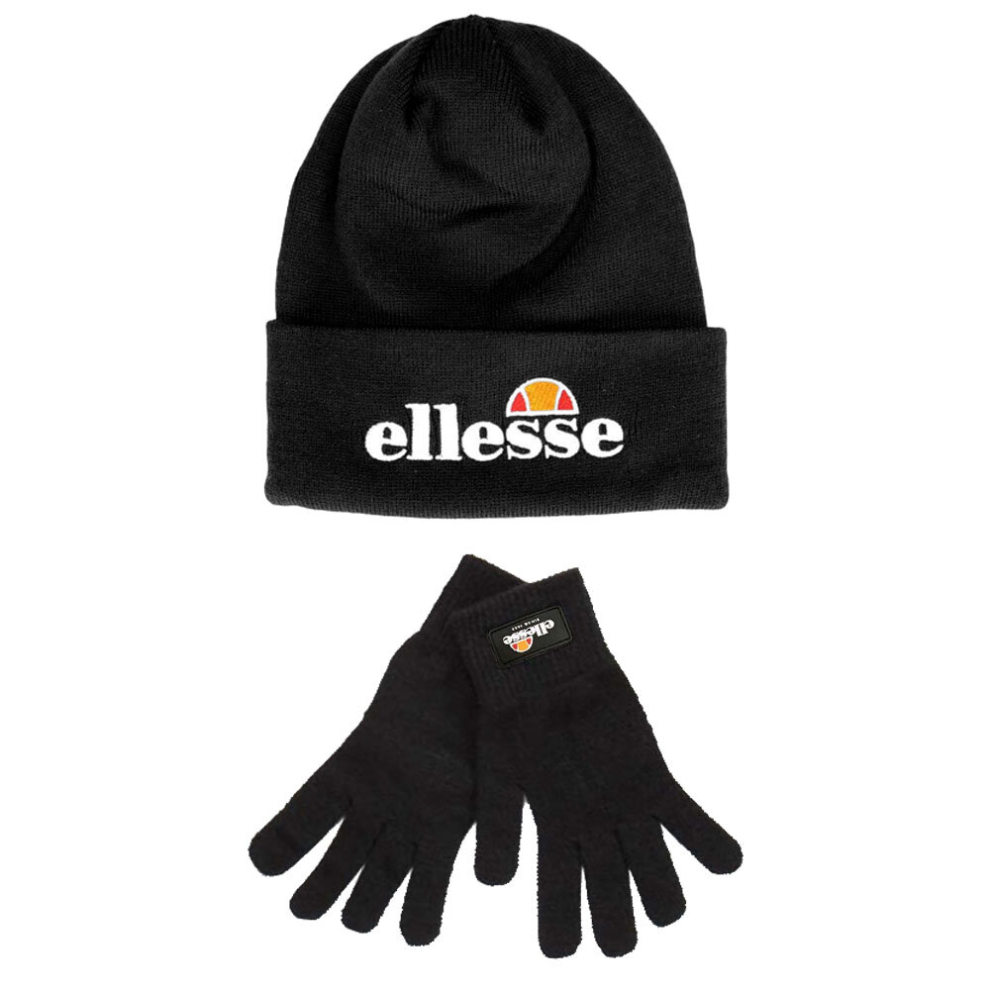 Ellesse Heritage Velly & Bubb Beanie Hat & Glove Gift Pack Set Box Black