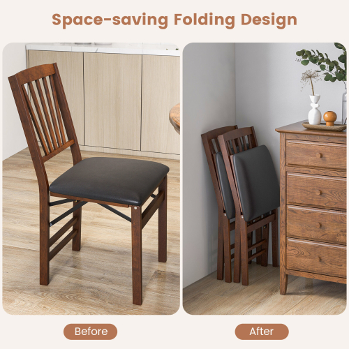 Casart Set of 2 Folding Kitchen Dining Chairs Portable Upholstered High Back 2