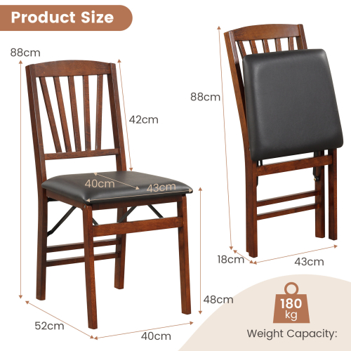 Casart Set of 2 Folding Kitchen Dining Chairs Portable Upholstered High Back 1