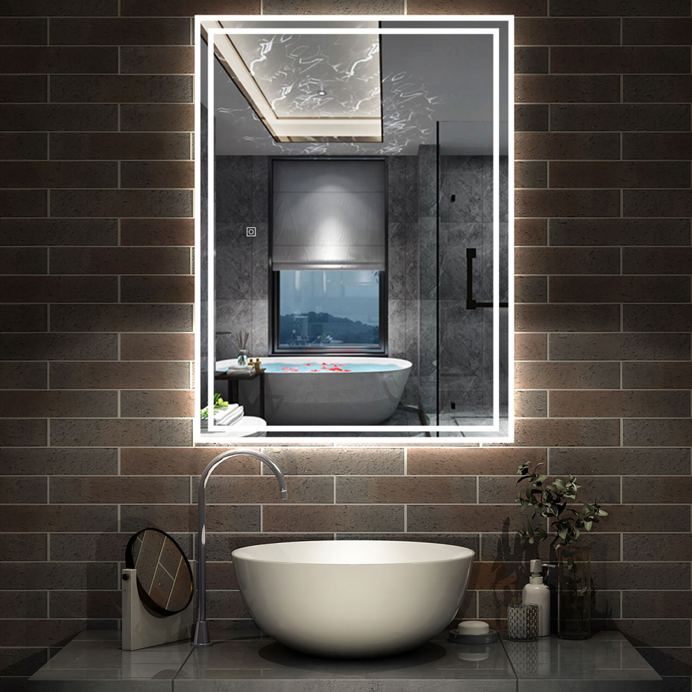 (800x600mm) Bathroom Mirrors with 3 Color Lights Shaver Socket