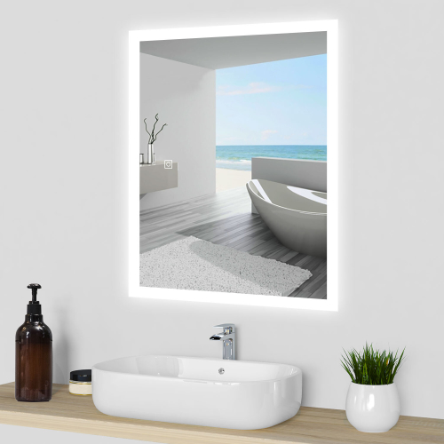 AICA (800x600mm) Bathroom Mirrors with Shaver Socket 3 Color Lights