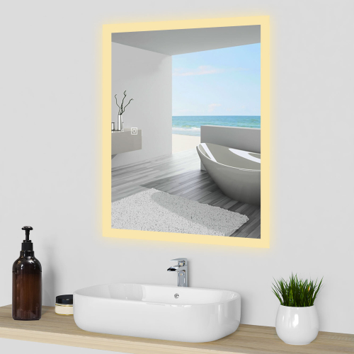 AICA (800x600mm) Bathroom Mirrors with Shaver Socket 3 Color Lights 1