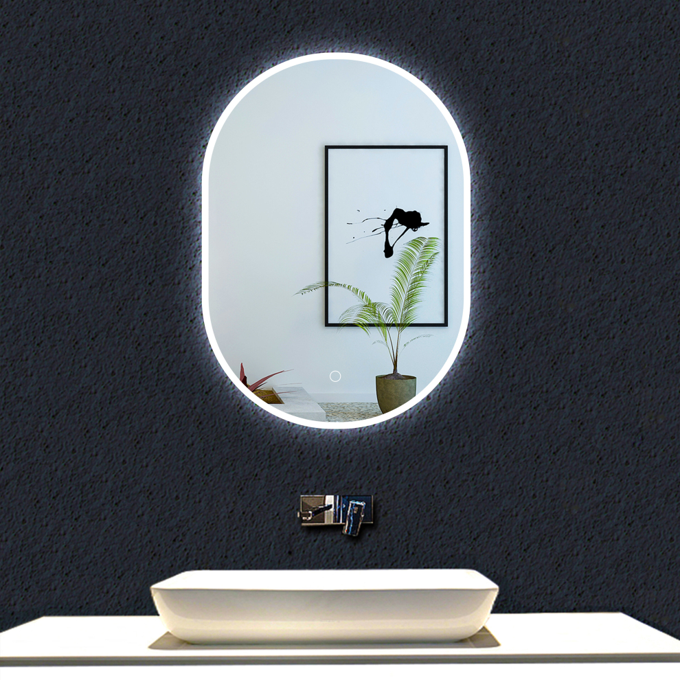 Oval Mirror with LED Lights Anti-fog for Make up Home Bathroom 60x80cm