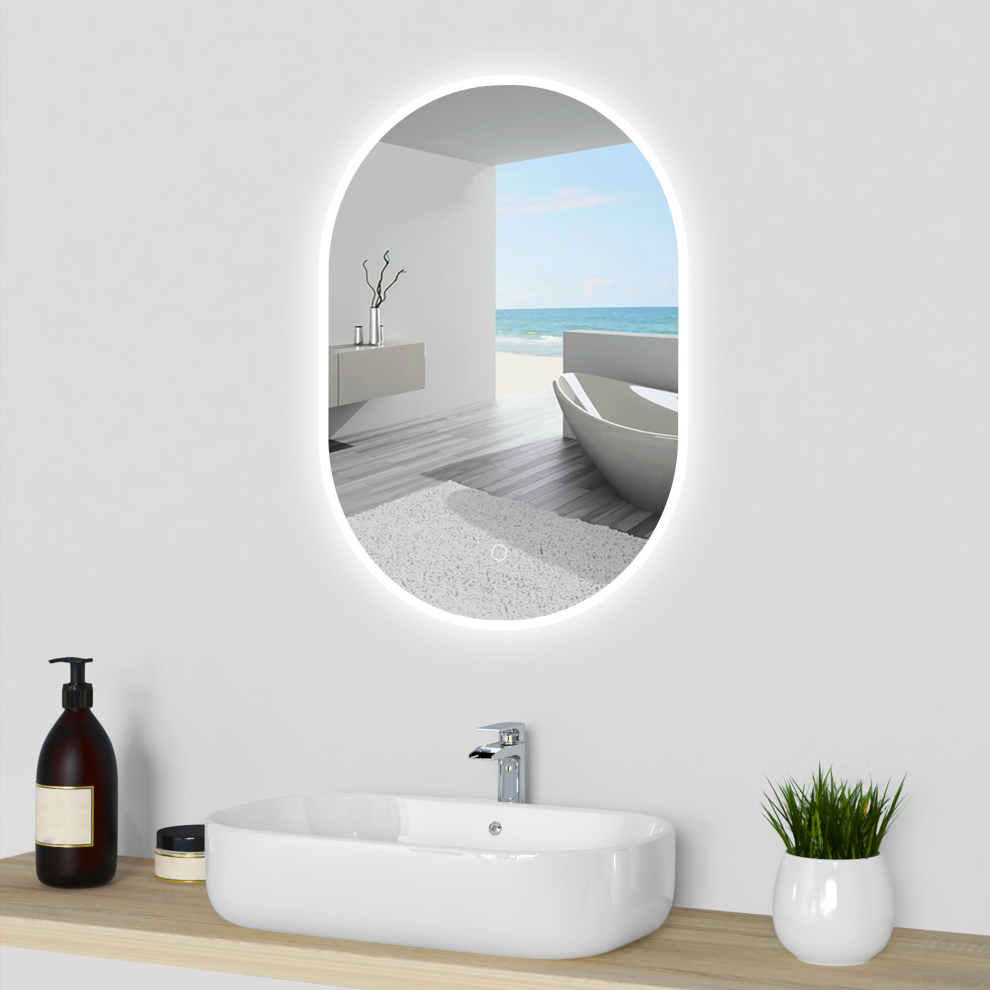 Oval Mirror with 3 Color LED Light, Anti-fog, Dimmable 60x100cm Mirror
