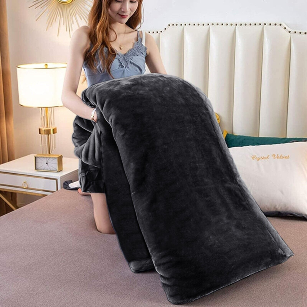 (BLACK KING) FAUX FUR BLANKET FLEECE THICK BED THROW SOFA MINK TRAVEL BLANKET