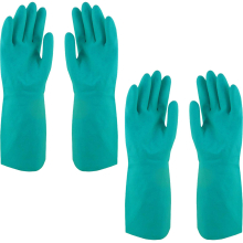 (Small) 2 Pair Safetyware Chem-Pro Heavy Duty Chemical Resistant Nitrile Work Gloves Long 18mil Thick Green for Cleaning Oil Dishwashing Kitchen Mechanic