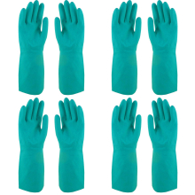 (Small) 4 Pair Safetyware Chem-Pro Heavy Duty Chemical Resistant Nitrile Work Gloves Bulk Long 18mil Thick Green for Cleaning Oil Dishwashing Kitchen Mechanic