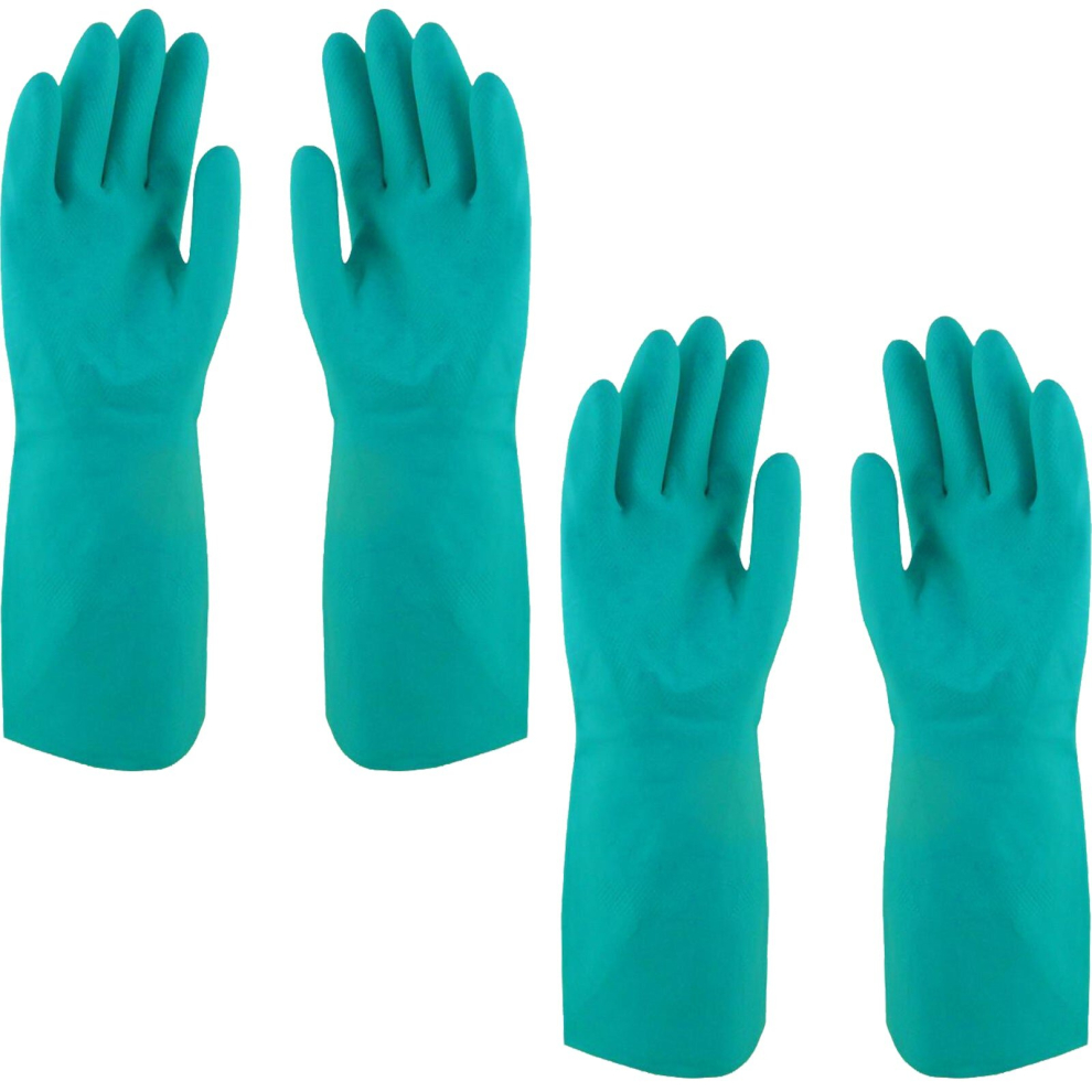 (XL) 2 Pair Safetyware Chem-Pro Heavy Duty Chemical Resistant Nitrile Work Gloves Long 18mil Thick Green for Cleaning Oil Dishwashing Kitchen Mechanic