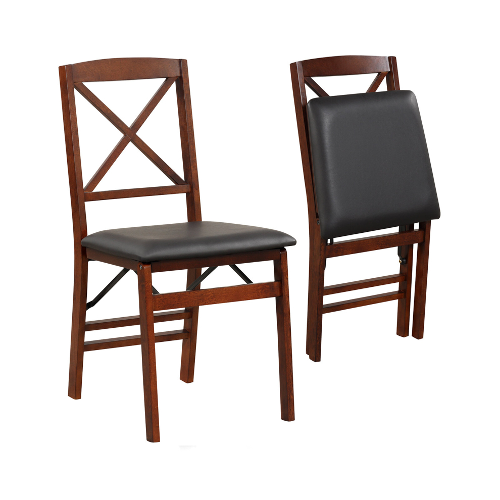 Folding Kitchen Dining Chair Set of 2 Padded Seat High Back Portable