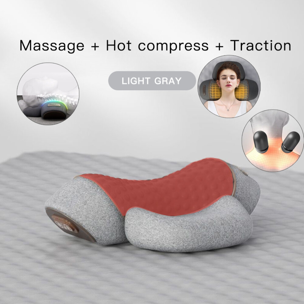 Srj Star (B Dgy 3Function) Electric Neck Massage Pillow Heating Vibration Neck Massager Back Cervical Traction Relax Sleeping Memory Foam Spine Support