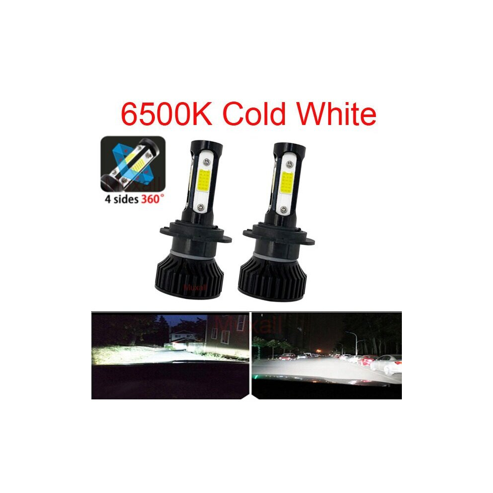 (6500K, H9) 12000K Color-2Pcs Mini Led Car Headlight 4Sides Cob 20000Lm 80W H4 Blue 9373822623766