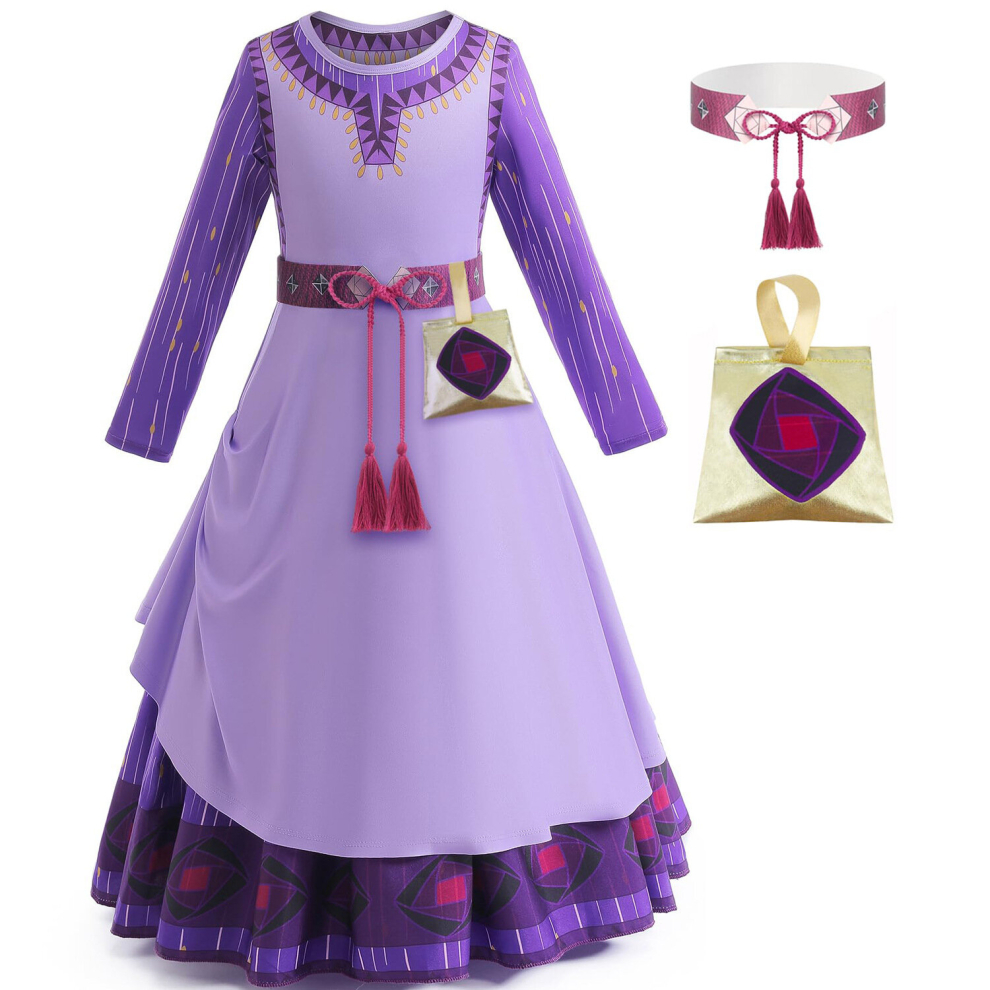 (3T, K Asha) Children Princess Dress Arlo Cinderella Asha Candy Cosplay Gown Long Hair Dress