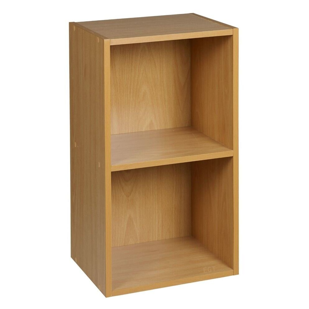 (Beech, 2 Shelf) Wooden Bookcase Shelving Display Storage Shelf Unit Wood Shelves