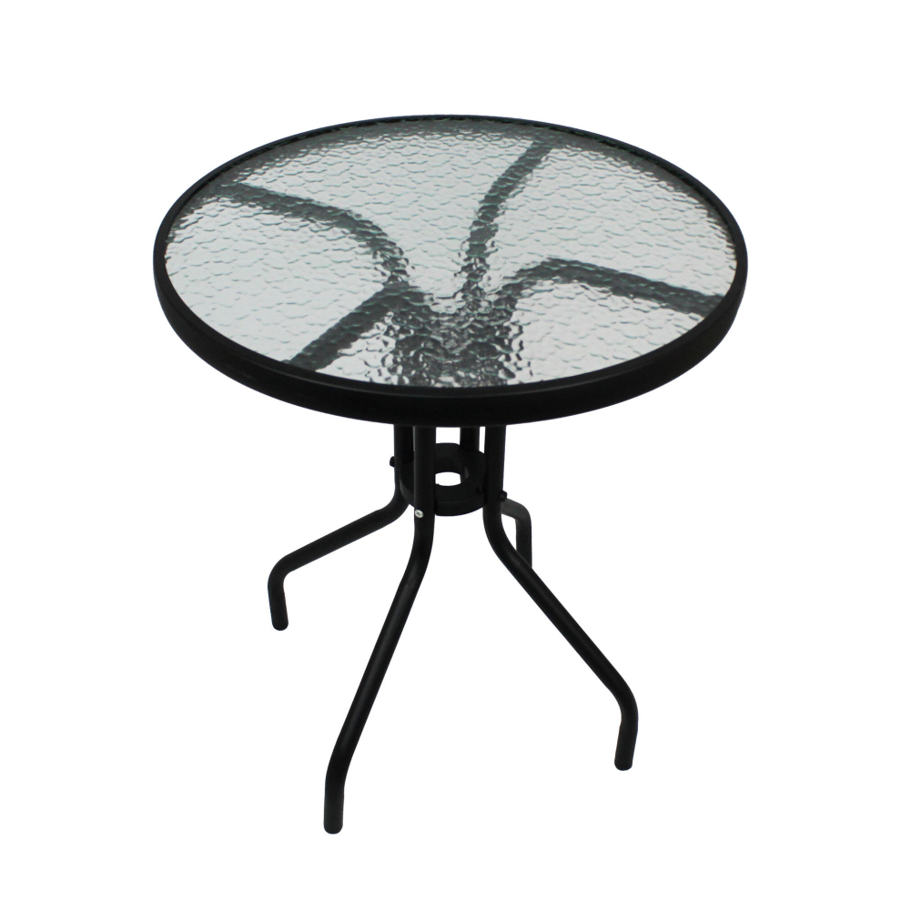 71cm Black Metal & Round Tempered Glass Bistro Table, Indoor/Outdoor