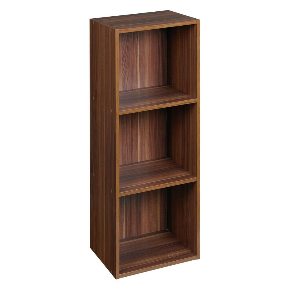 (Teak, 3 Shelf) Wooden Bookcase Shelving Display Storage Shelf Unit Wood Shelves