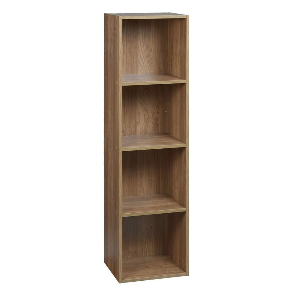 (Oak, 4 Shelf) Wooden Bookcase Shelving Display Storage Shelf Unit Wood Shelves