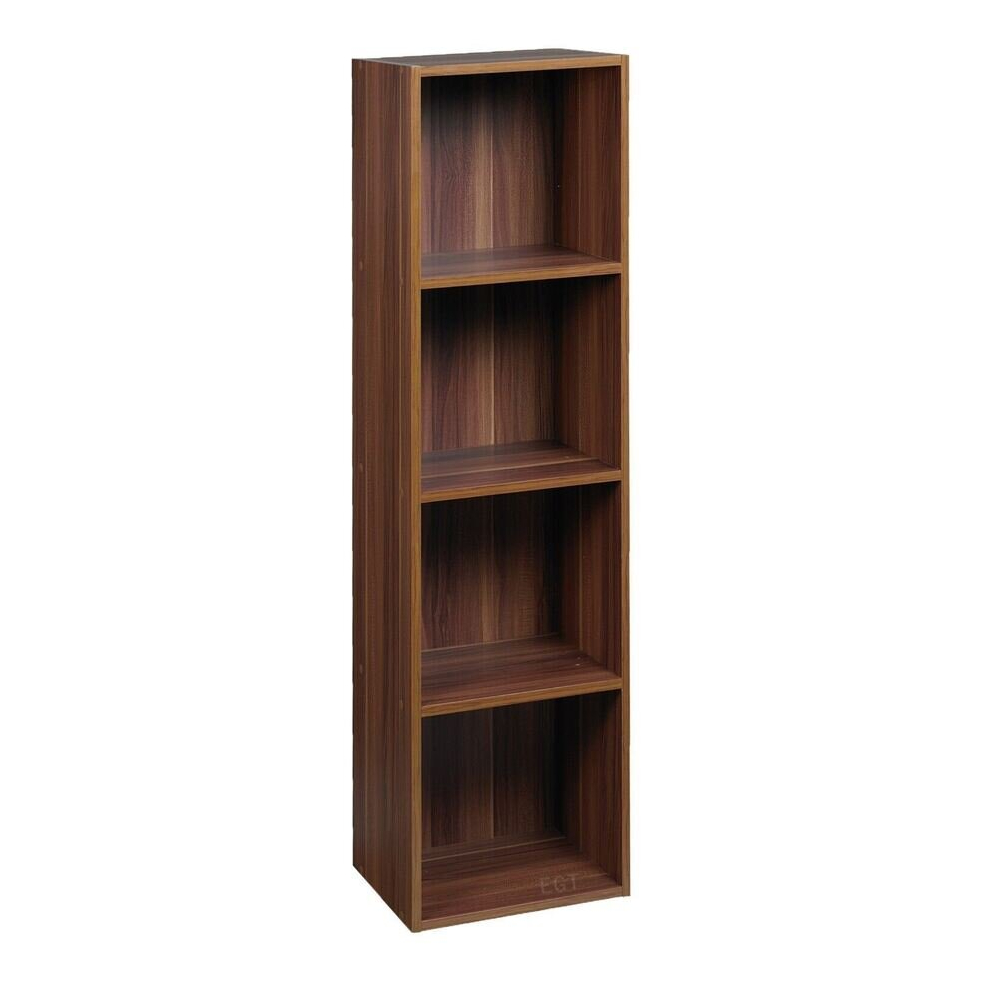 (Teak, 4 Shelf) Wooden Bookcase Shelving Display Storage Shelf Unit Wood Shelves