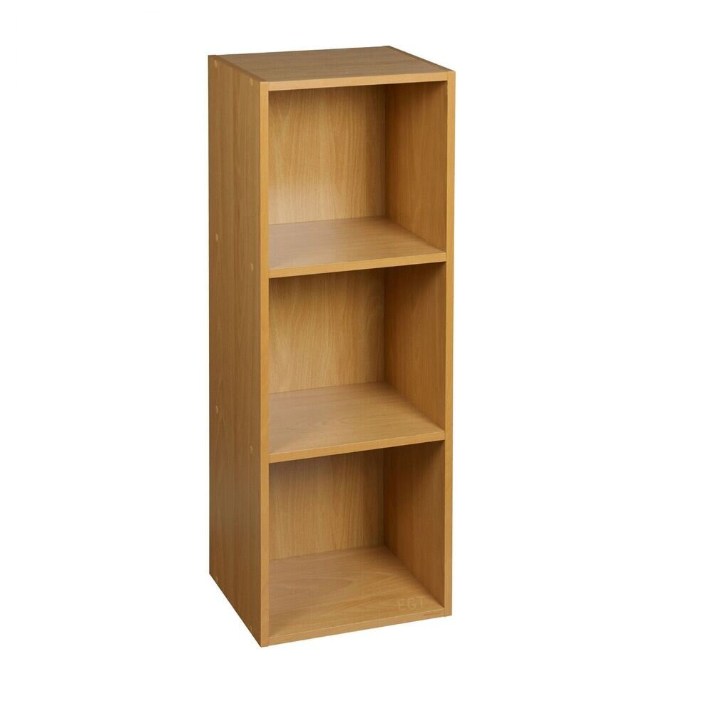 (Beech, 3 Shelf) Wooden Bookcase Shelving Display Storage Shelf Unit Wood Shelves