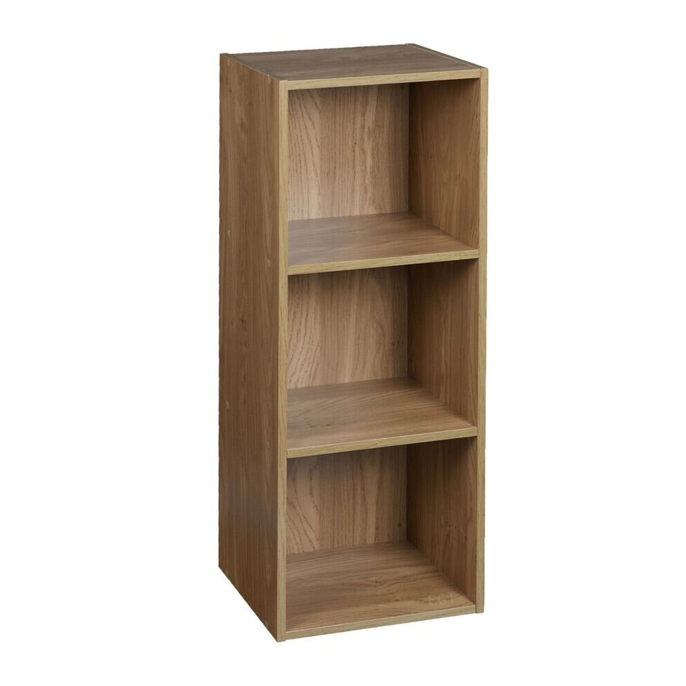 (Oak, 3 Shelf) Wooden Bookcase Shelving Display Storage Shelf Unit Wood Shelves