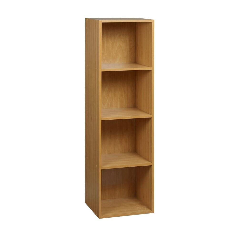 (Beech, 4 Shelf) Wooden Bookcase Shelving Display Storage Shelf Unit Wood Shelves