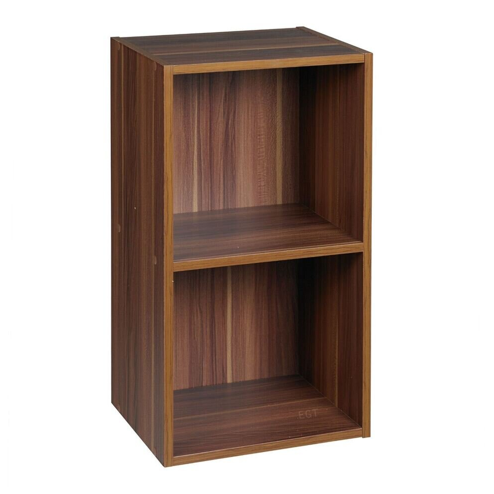 (Teak, 2 Shelf) Wooden Bookcase Shelving Display Storage Shelf Unit Wood Shelves