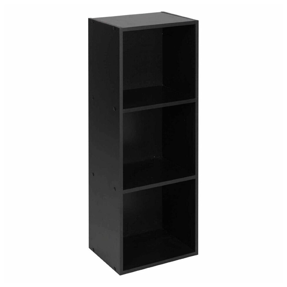 (Black, 3 Shelf) Wooden Bookcase Shelving Display Storage Shelf Unit Wood Shelves