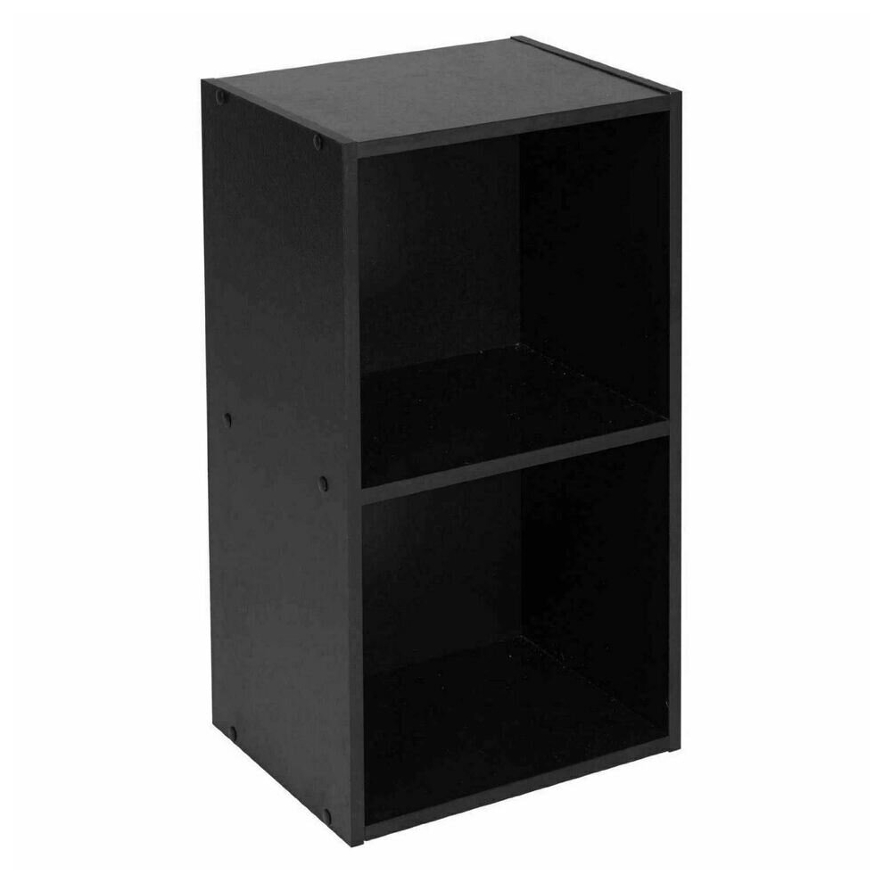 (Black, 2 Shelf) Wooden Bookcase Shelving Display Storage Shelf Unit Wood Shelves