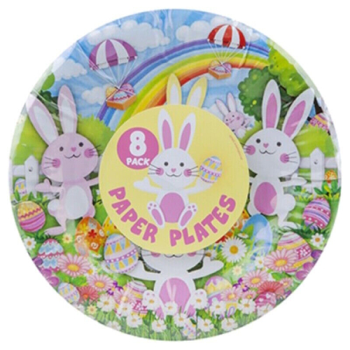 Springtime Easter Paper Plates 18cm Bunnies & Eggs Party Tableware 8pk
