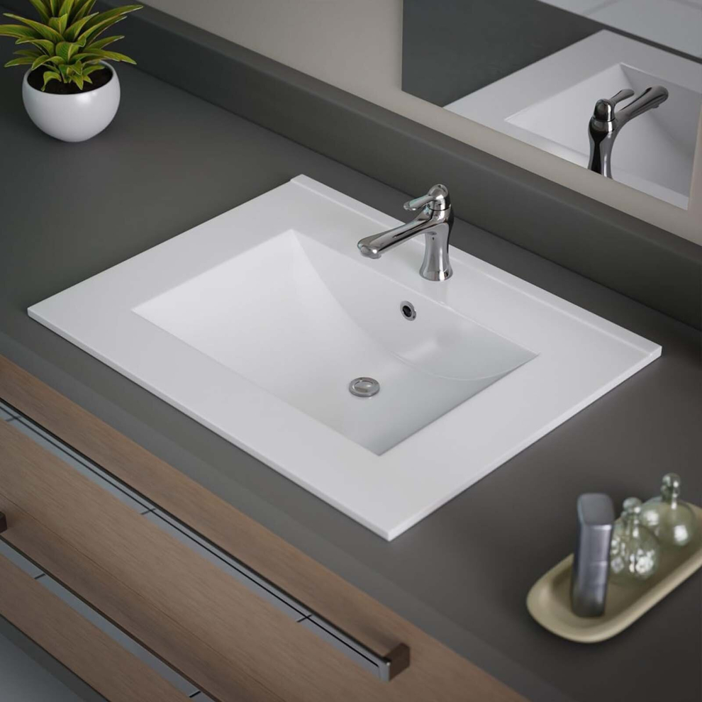 600Mm Inset Wash Basin Ceramic Wash Bowl Rectangular New Bathroom Modern 9331924619551