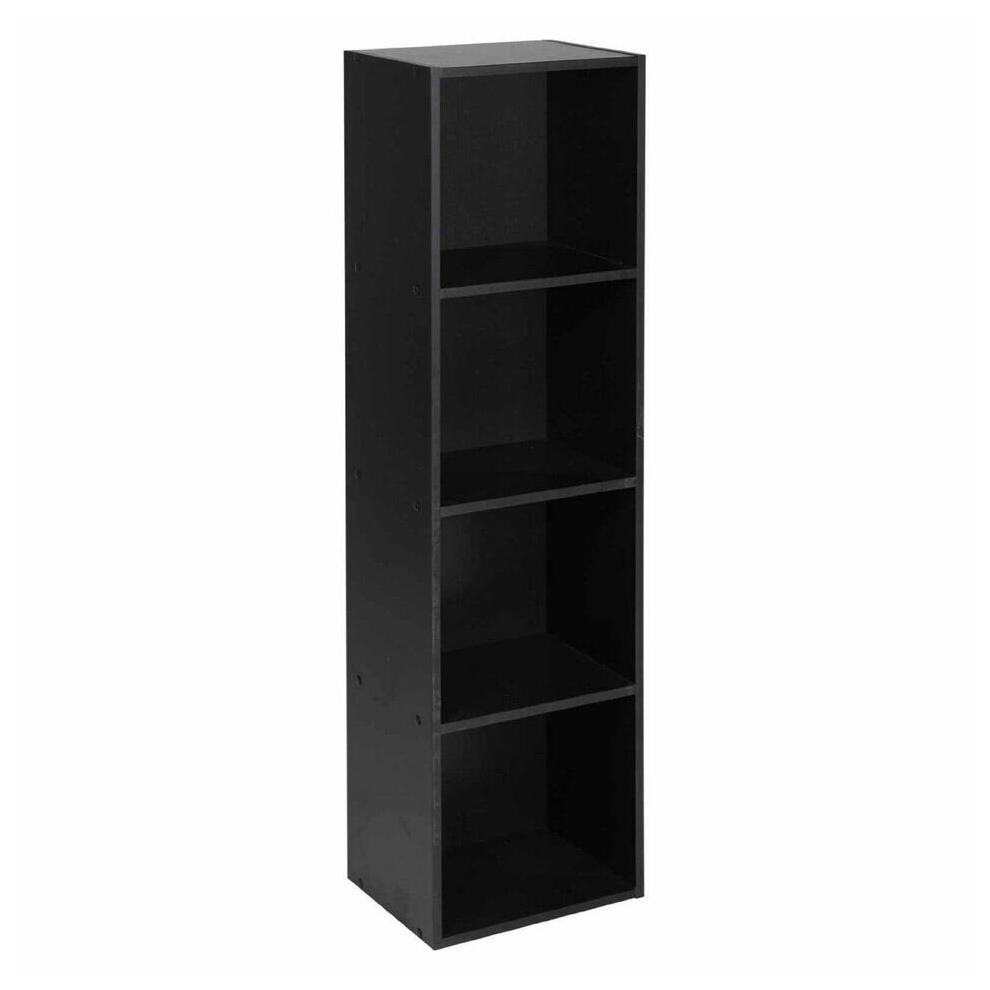 (Black, 4 Shelf) Wooden Bookcase Shelving Display Storage Shelf Unit Wood Shelves