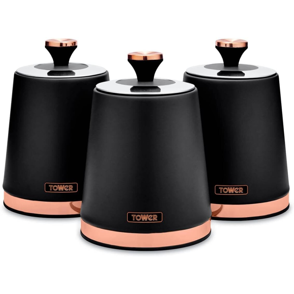 Tower Cavaletto T826131BLK Canisters Black & Rose Gold Kitchen Storage