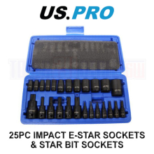 US PRO Tools 25pc 1/4 3/8 1/2” DR Impact E-Star Sockets & Star Bit Sockets Torx M&F 7521
