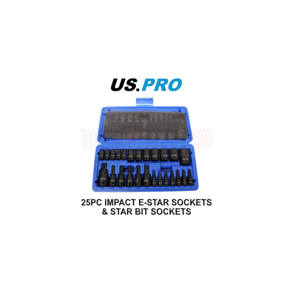 US PRO Tools 25pc 1/4 3/8 1/2â DR Impact E-Star Sockets & Star Bit Sockets Torx M&F 7521