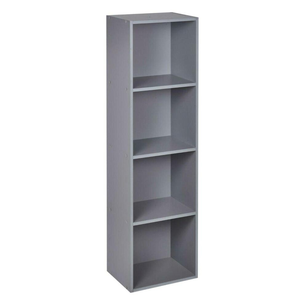 (Grey, 4 Shelf) Wooden Bookcase Shelving Display Storage Shelf Unit Wood Shelves