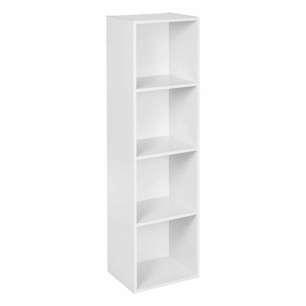 (White, 4 Shelf) Wooden Bookcase Shelving Display Storage Shelf Unit Wood Shelves