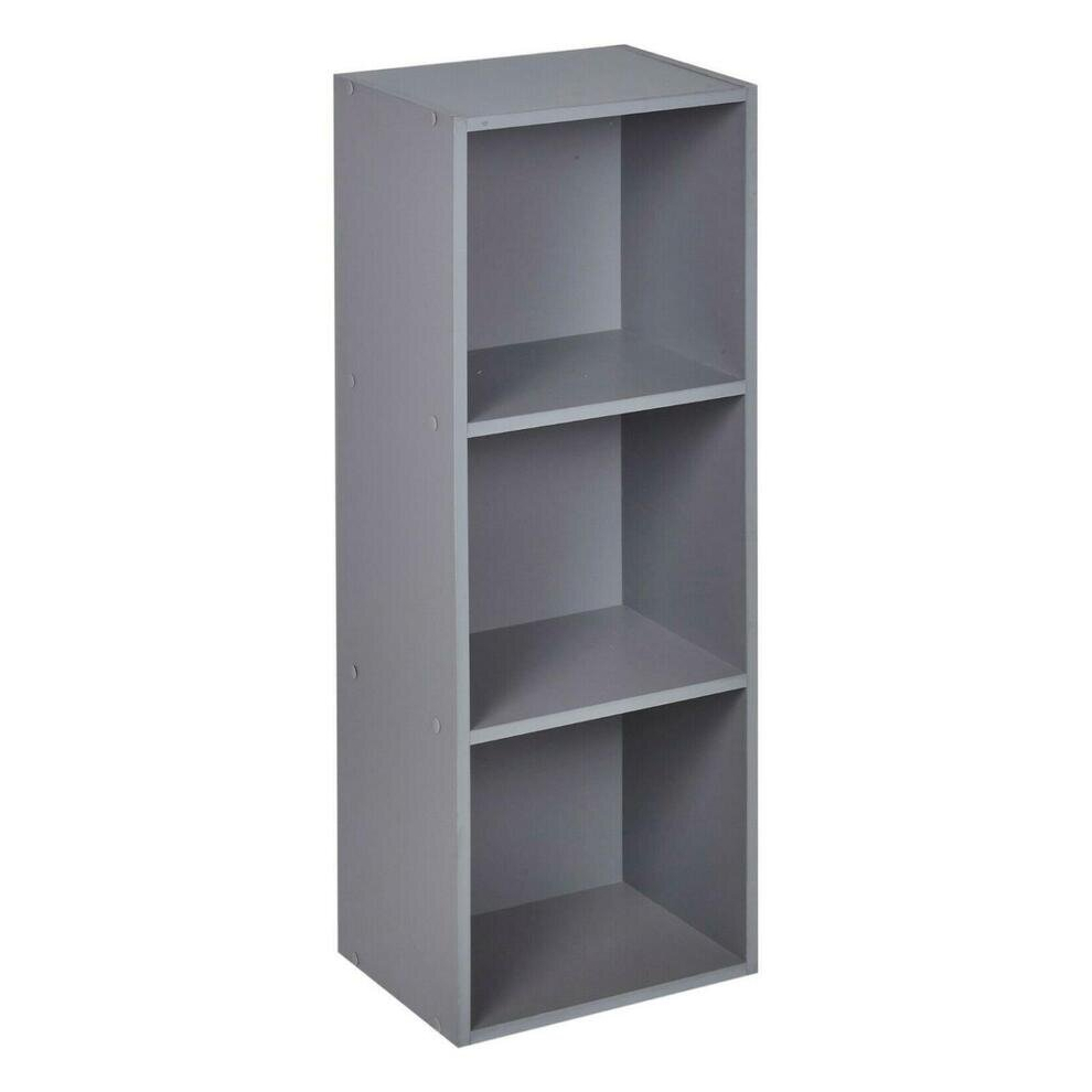 (Grey, 3 Shelf) Wooden Bookcase Shelving Display Storage Shelf Unit Wood Shelves