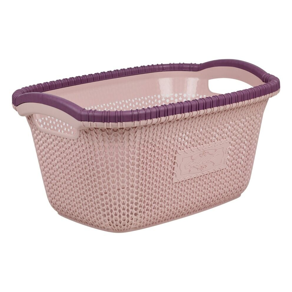 (30L - Pink) Violetta Plastic Rattan Laundry Clothes Basket Storage Hamper with Handles