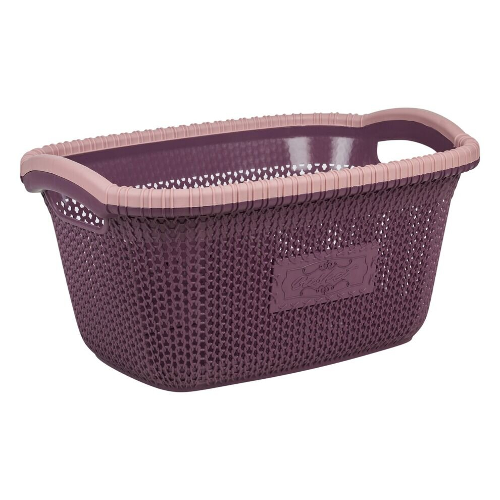 B&Q - Urbnliving Height 23Cm 30L Purple Plastic Rattan Laundry Clothes Basket Storage Hamper With Handles - Image 2