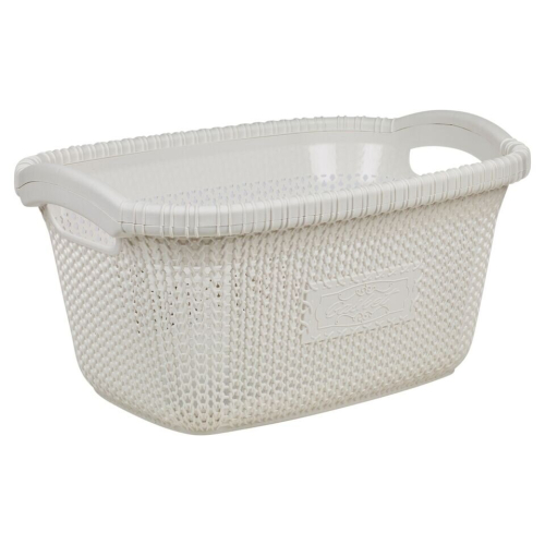 URBN Living (30L - White) Violetta Plastic Rattan Laundry Clothes Basket Storage Hamper with Handles