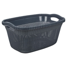 (40L - Anthracite ) Violetta Plastic Rattan Laundry Clothes Basket Storage Hamper with Handles