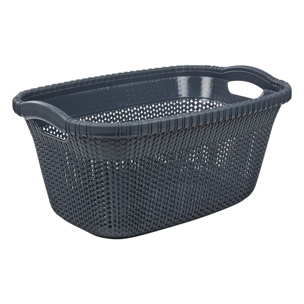 B&Q - Urbnliving Height 26Cm 40L Anthracite Plastic Rattan Laundry Clothes Basket Storage Hamper With Handles - Image 2