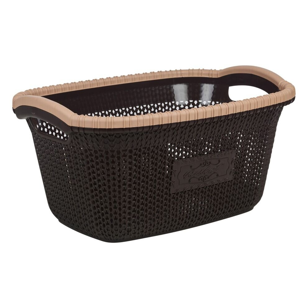 (30L - Brown) Violetta Plastic Rattan Laundry Clothes Basket Storage Hamper with Handles