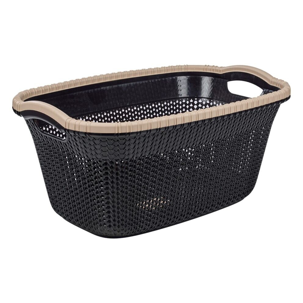 B&Q - Urbnliving Height 26Cm 40L Brown Plastic Rattan Laundry Clothes Basket Storage Hamper With Handles - Image 2