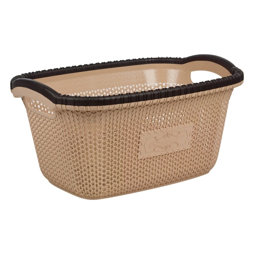 (30L - Cappuccino) Violetta Plastic Rattan Laundry Clothes Basket Storage Hamper with Handles