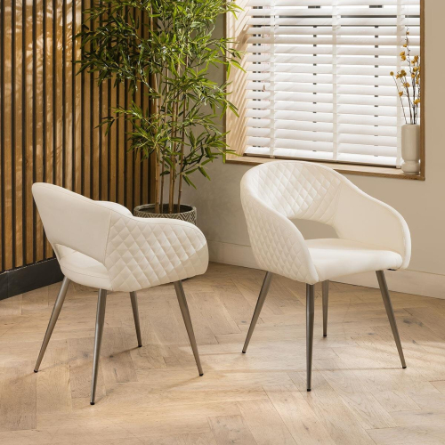 4 Lucy Leather Carver Dining Chairs White 1