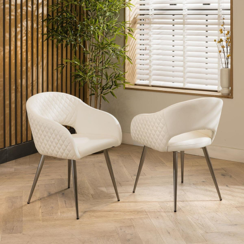 4 Lucy Leather Carver Dining Chairs White 2