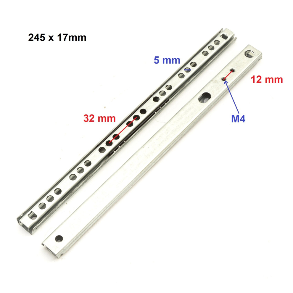 (245Mm X 17Mm) Cabinet Drawer Runners Ball Bearings 17Mm Grooved Slides 245Mm / 310Mm / 375Mm 5055583033575